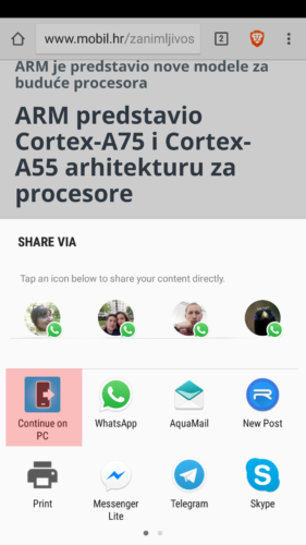 Web stranica u browseru može se nastaviti koristiti i na računalu