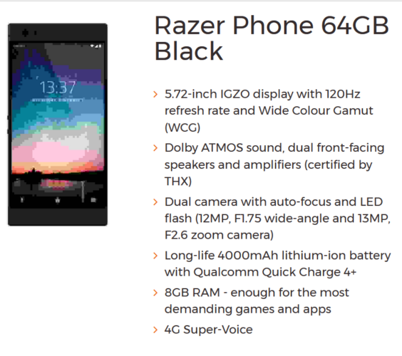 Razer Phone na stranicama 3G